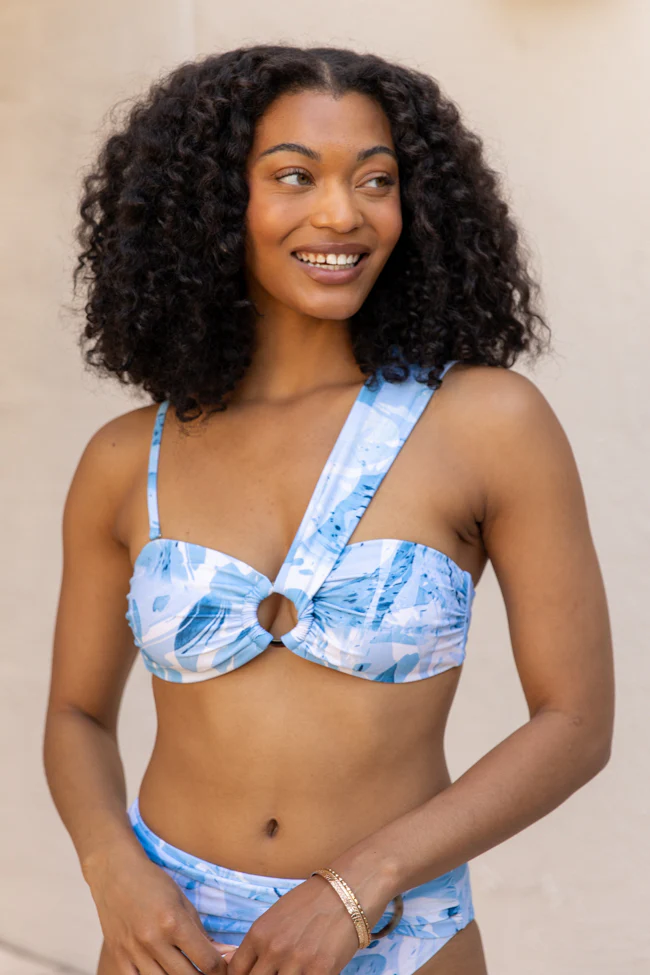 On The Water Blue Printed Asymmetrical Bandeau Bikini Top FINAL SALE - Image 3