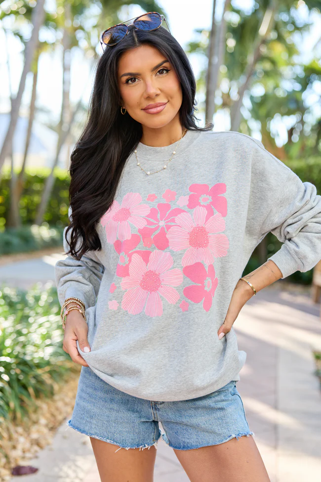 Organic Floral Print Light Grey Graphic Sweatshirt - Image 4