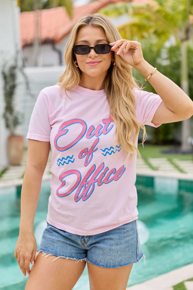 Out Of Office Light Pink Graphic Tee - Image 4