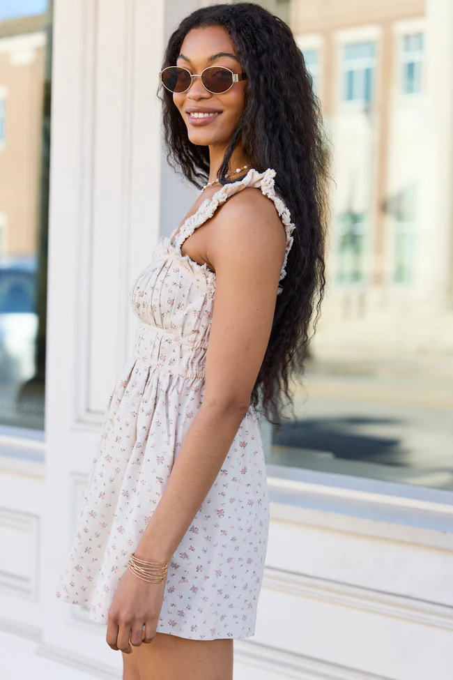 Out West Beige Printed Denim Romper Dress - Image 3