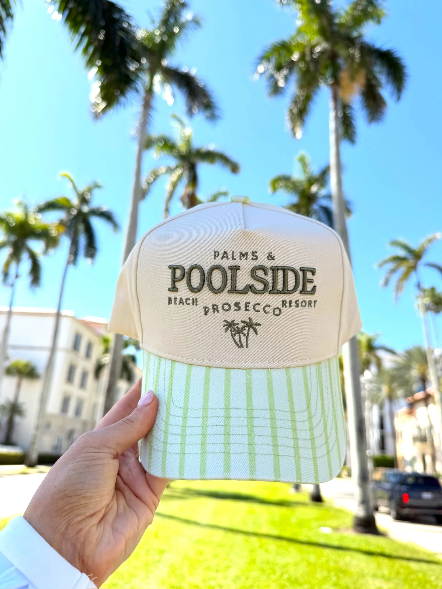 KenzKustomz Green Stripe Trucker Hat - Palms & Poolside