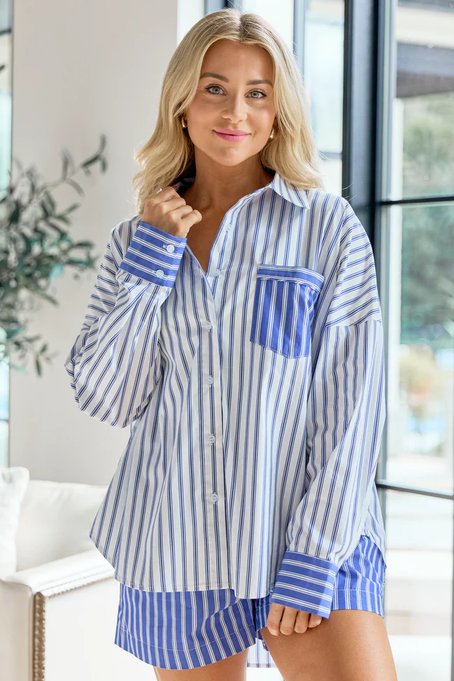 Pamela Button Down Blue and White Striped Shirt FINAL SALE - Image 3