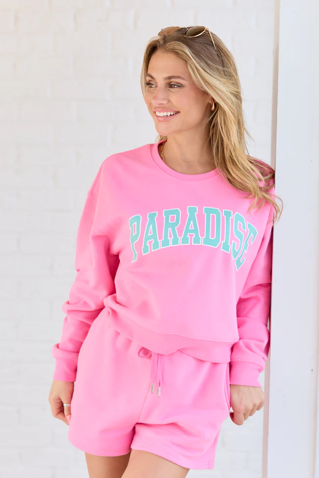 Paradise Pink Cropped Graphic Sweatshirt - Image 3