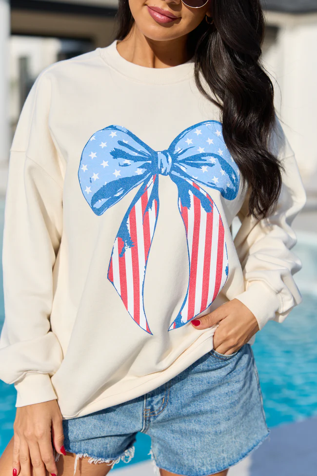 Patriotic Bow Cream Graphic Sweatshirt - Image 2