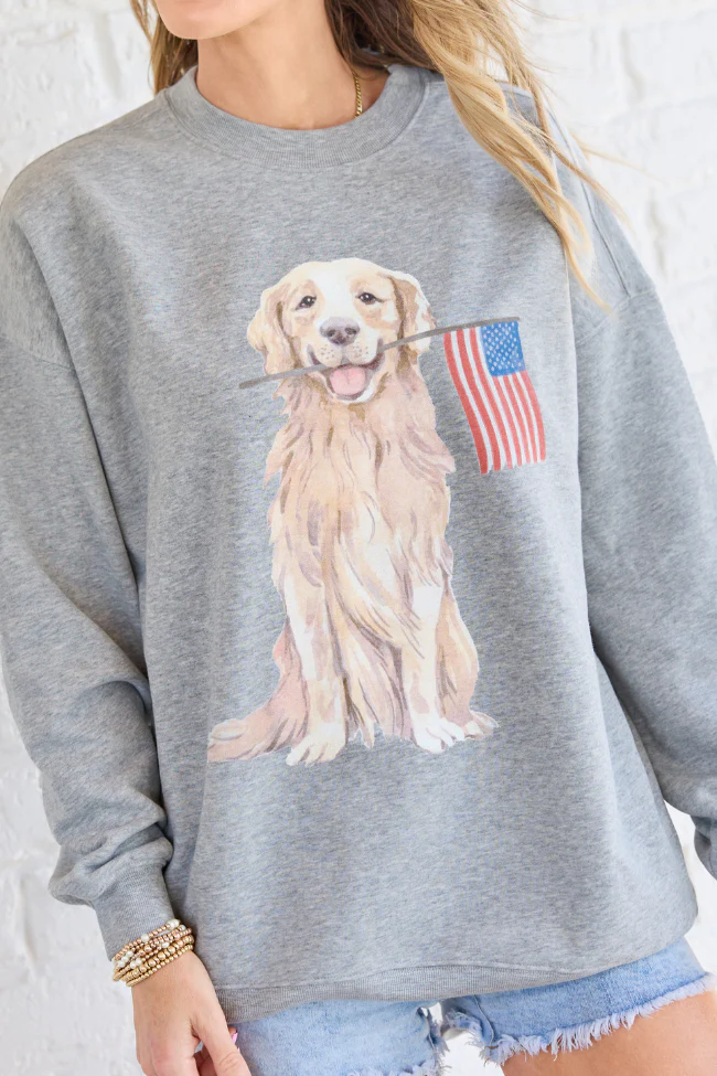 Patriotic Pup Light Grey Graphic Sweatshirt - Image 2