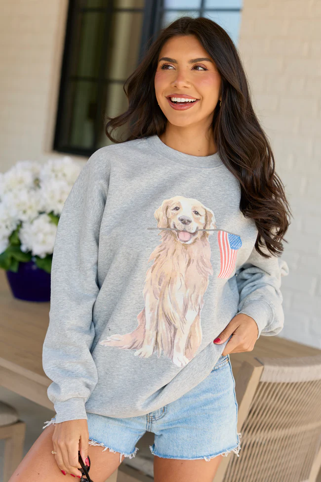 Patriotic Pup Light Grey Graphic Sweatshirt - Image 4