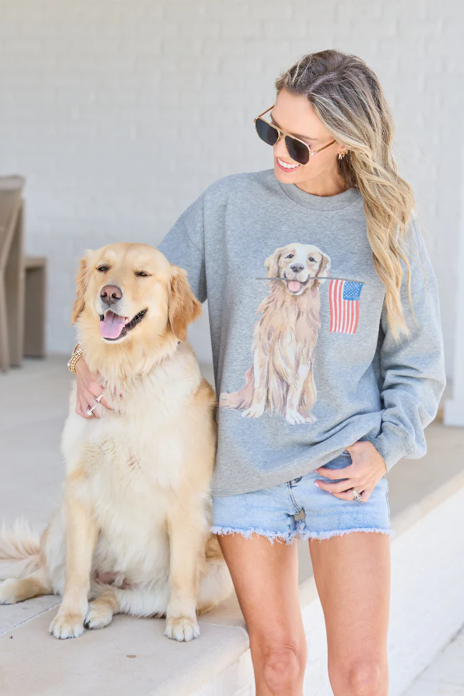 Patriotic Pup Light Grey Graphic Sweatshirt - Image 5