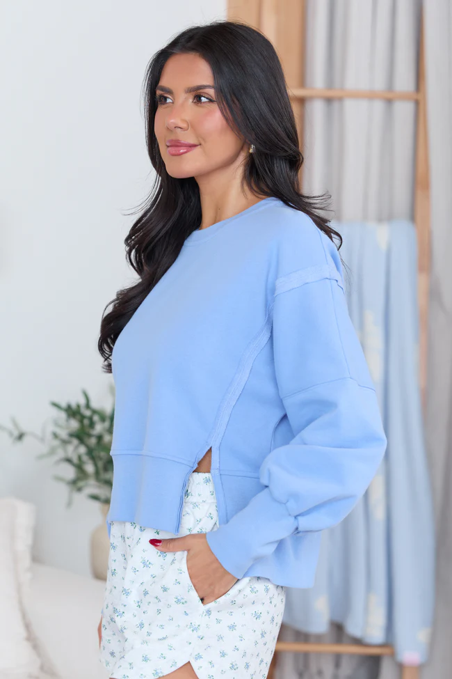 Payton Blue Cropped Crewneck Top SALE - Image 4