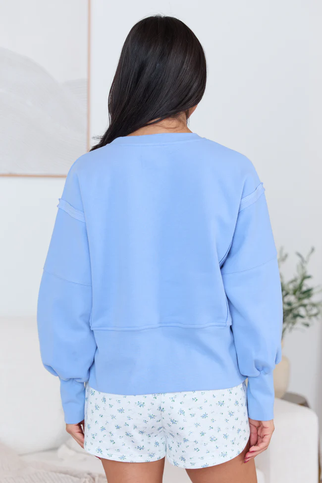 Payton Blue Cropped Crewneck Top SALE - Image 5
