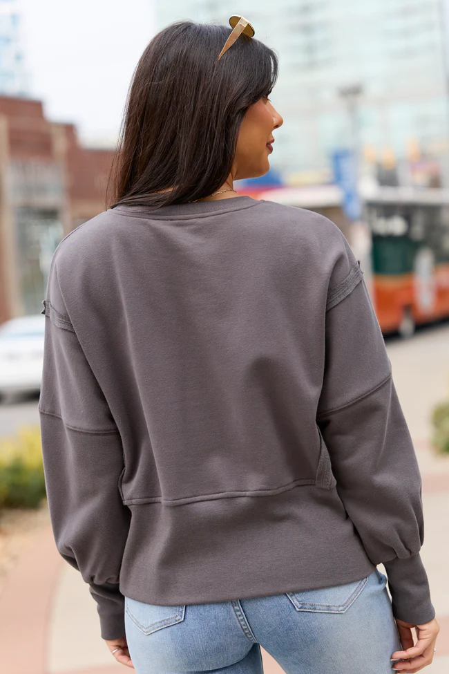 Payton Charcoal Cropped Crewneck Top FINAL SALE - Image 4