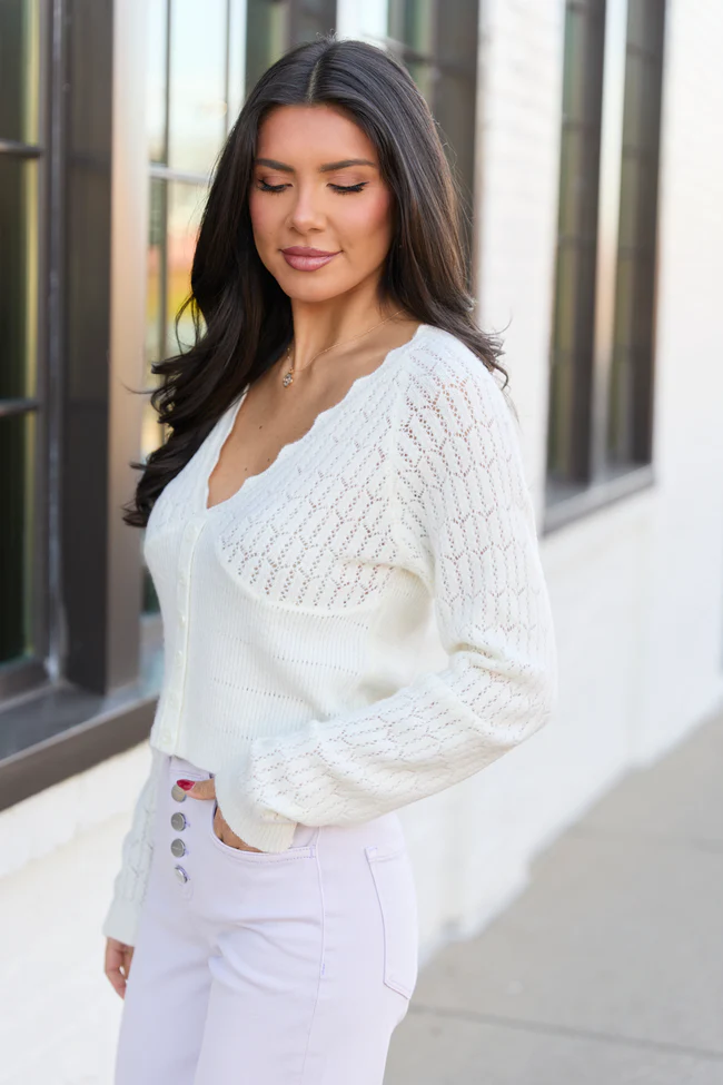 Pheobe Ivory Pointelle Cardigan Top - Image 3