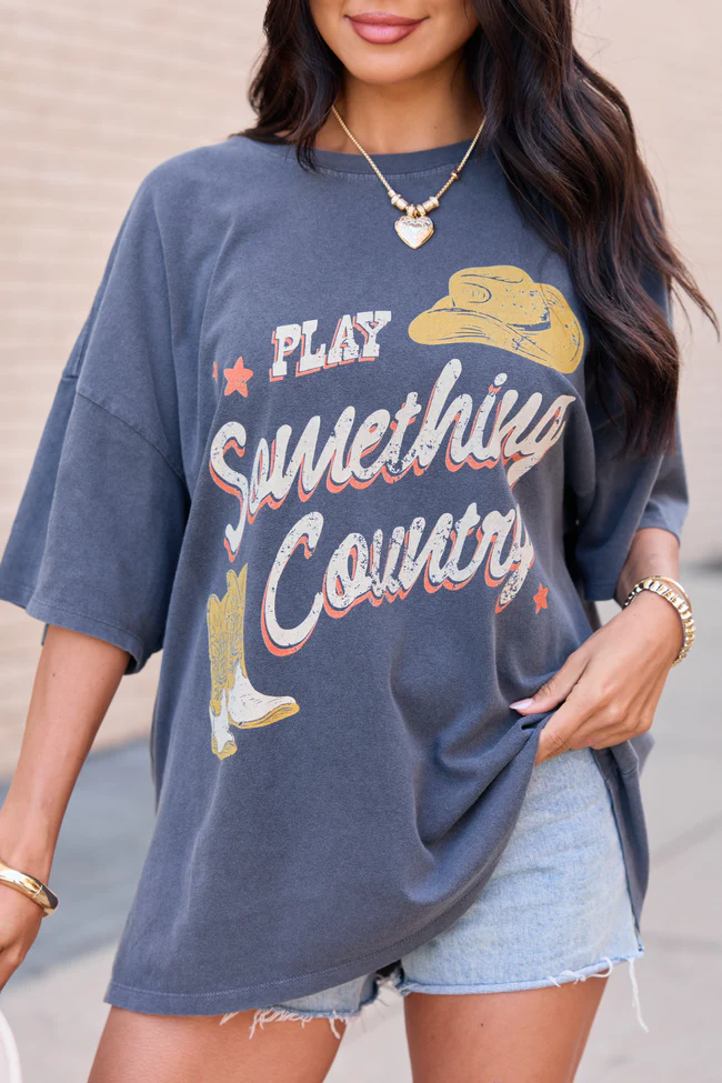 Play Something Country Charcoal Oversized Graphic Tee - Image 4