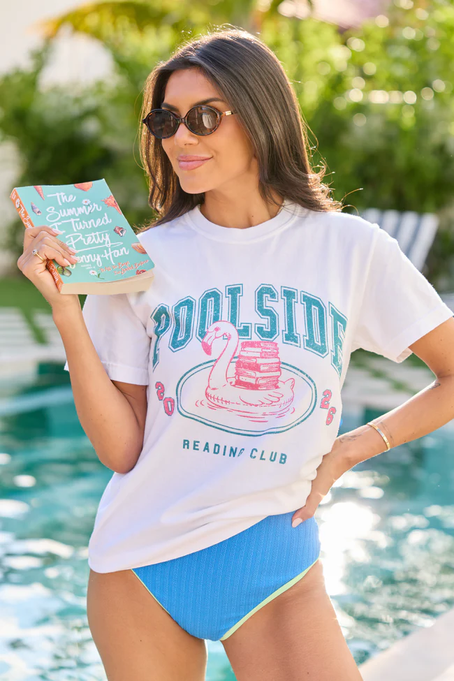 Poolside Reading Club White Graphic Tee - Image 3