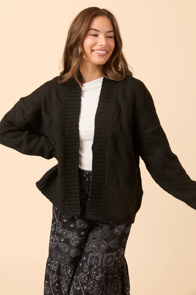 Poppy Black Cable Knit Cardigan FINAL SALE - Image 3