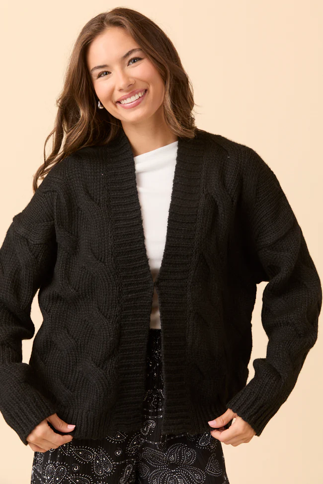 Poppy Black Cable Knit Cardigan FINAL SALE - Image 5
