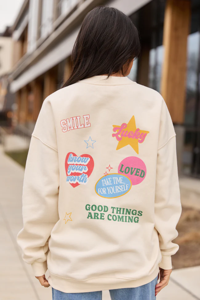 Positive Stickers Cream Graphic Sweatshirt - Image 2