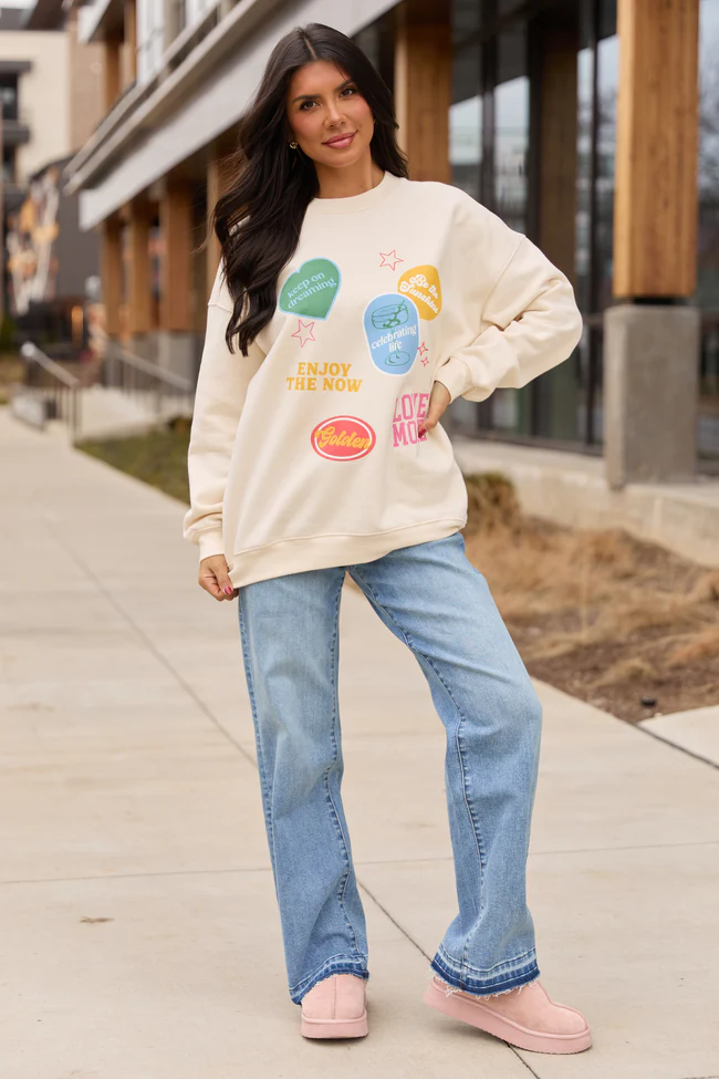 Positive Stickers Cream Graphic Sweatshirt - Image 4