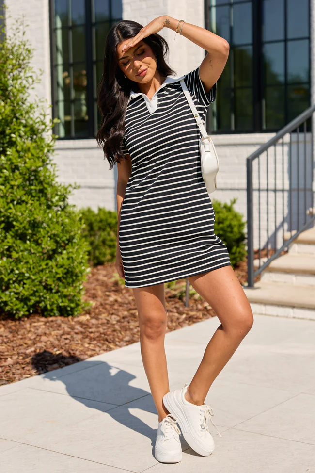 Prepared For Anything Black and White Collared Stripe Dress SALE - Image 2