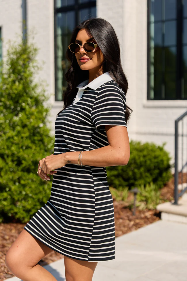 Prepared For Anything Black and White Collared Stripe Dress SALE - Image 4