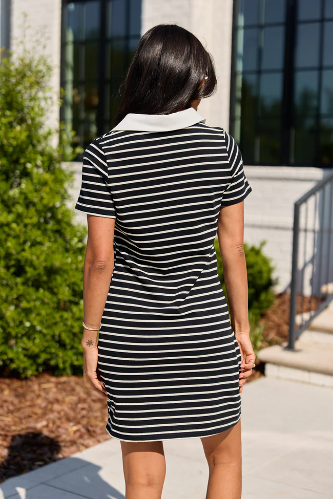 Prepared For Anything Black and White Collared Stripe Dress SALE - Image 5