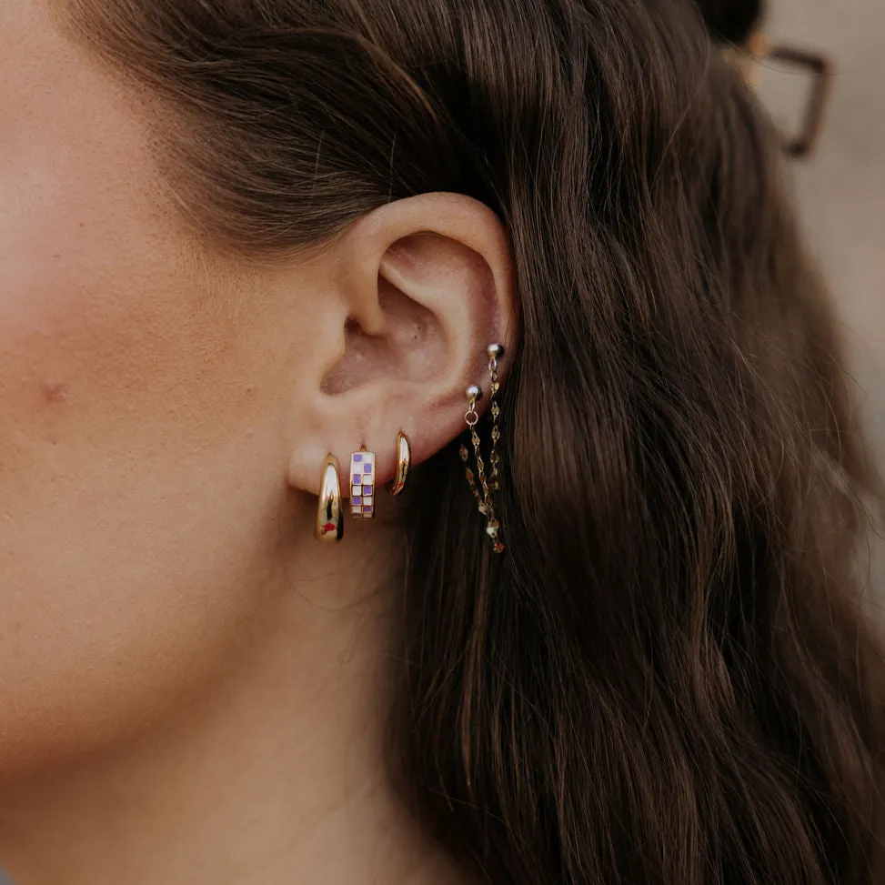 Purple & White Checkered Hoop Earrings - Image 4