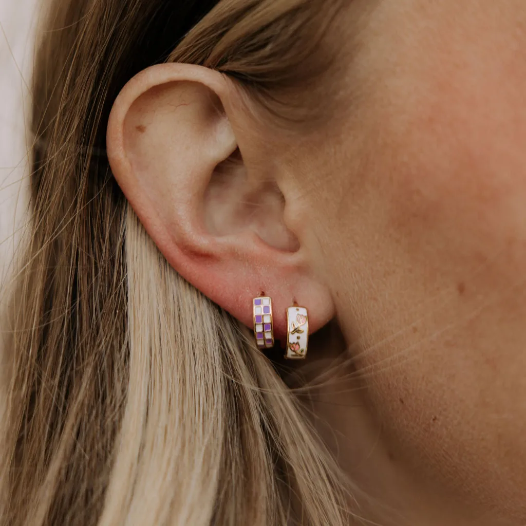 Purple & White Checkered Hoop Earrings - Image 5