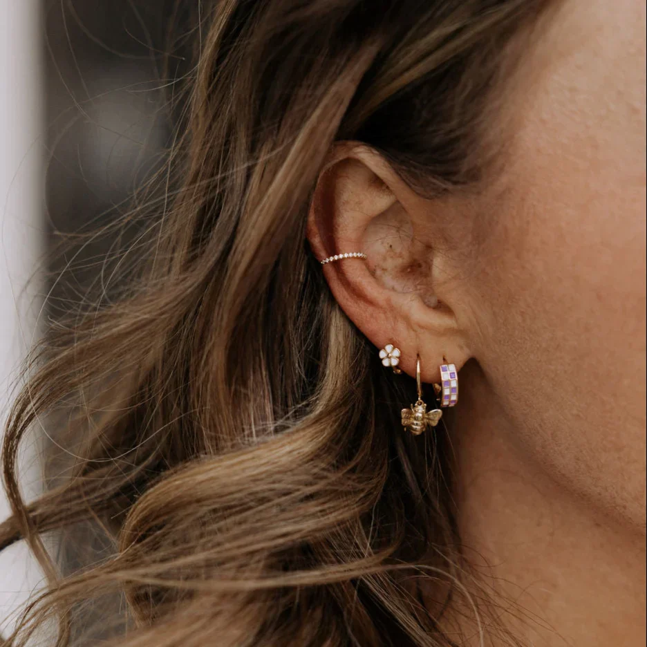 Purple & White Checkered Hoop Earrings - Image 6