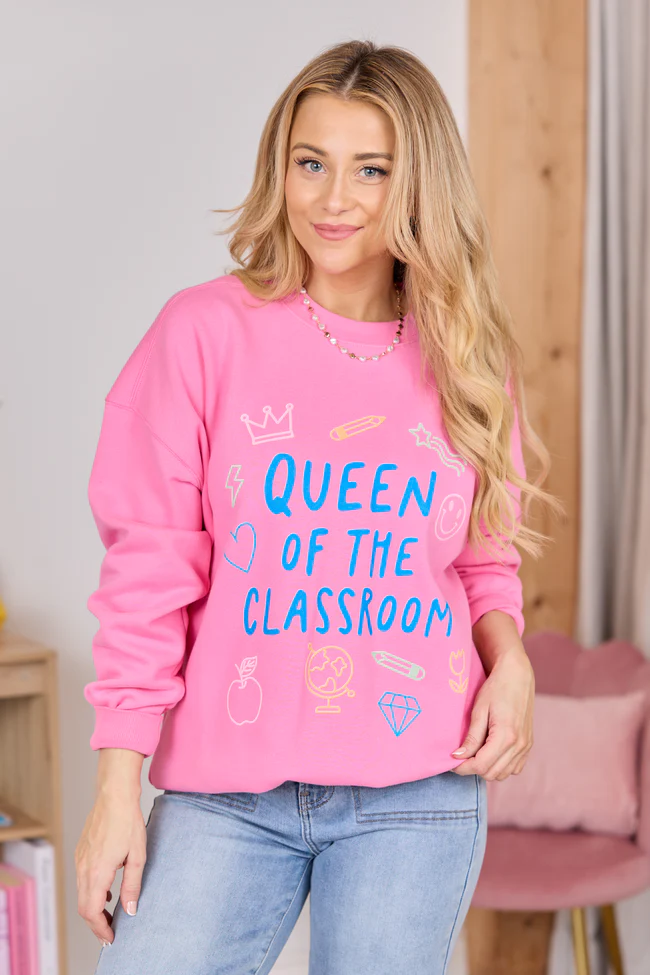 Queen Of The Classroom Pink Graphic Sweatshirt - Image 4