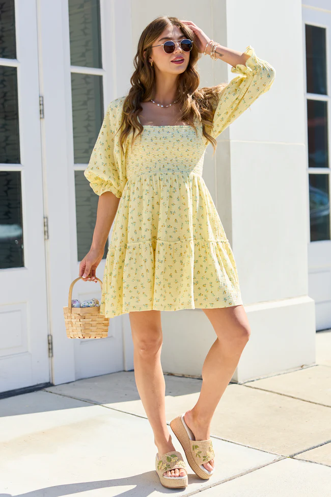 Quincy Yellow Floral Smocked Top Dress - Image 2