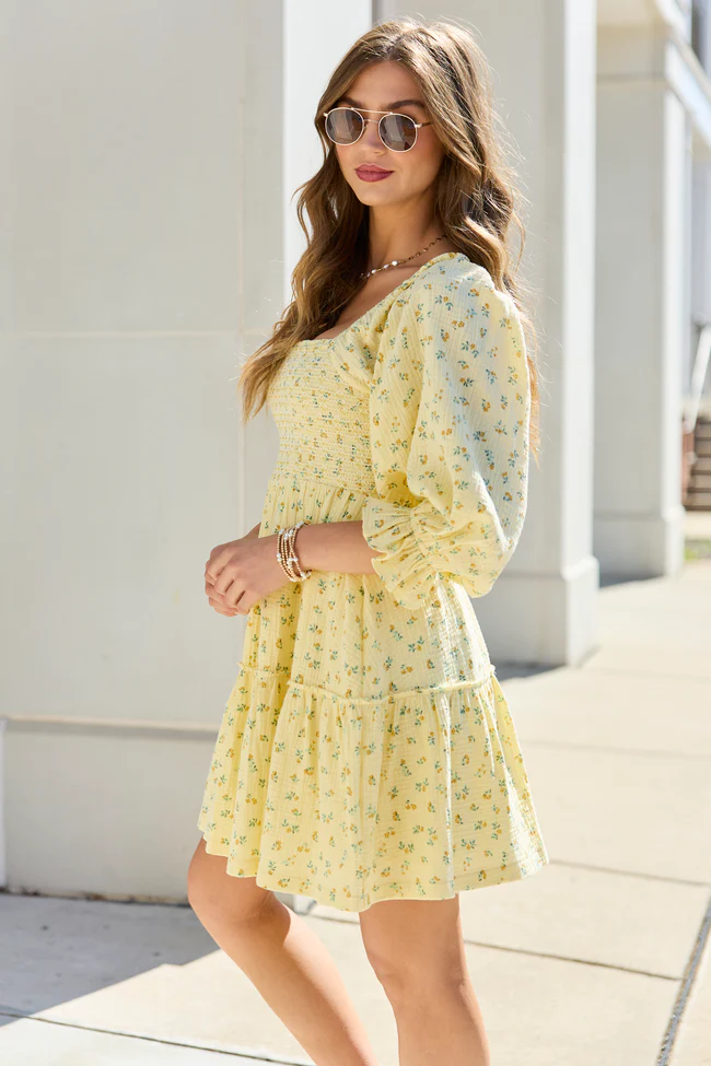 Quincy Yellow Floral Smocked Top Dress - Image 3