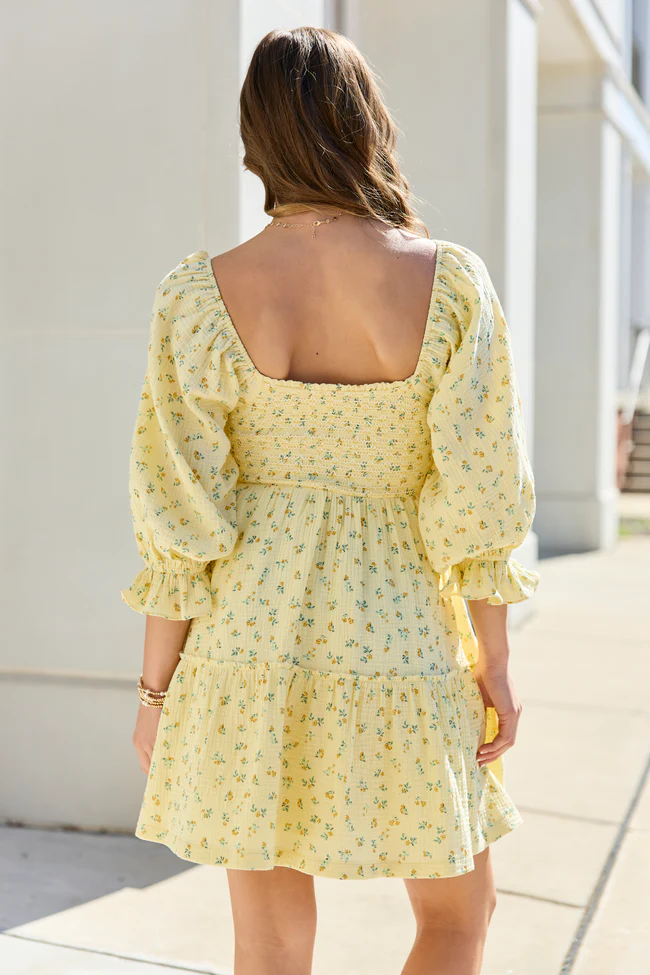 Quincy Yellow Floral Smocked Top Dress - Image 4