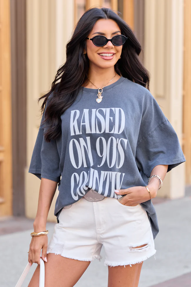 Raised On 90's Country Charcoal Oversized Graphic Tee - Image 4