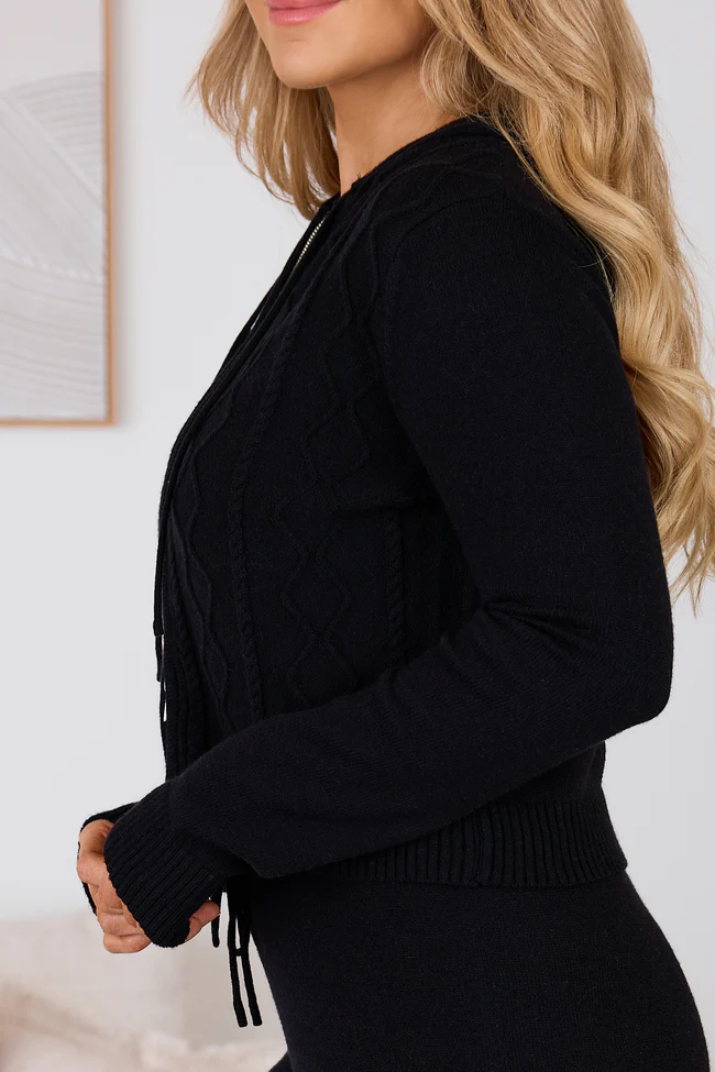 Reba Black Raised Stitch Zip Front Hoodie FINAL SALE - Image 4