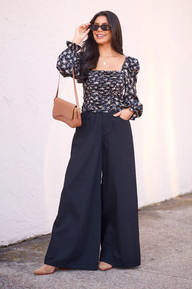 Rebecca Ruched Black Floral Top FINAL SALE - Image 2