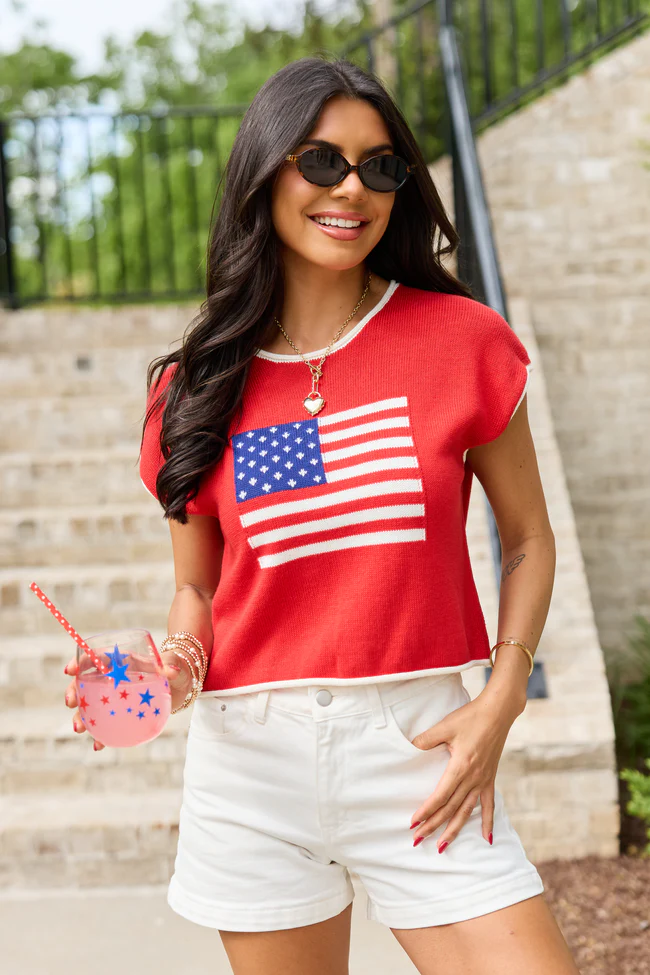Red American Flag Sweater Top