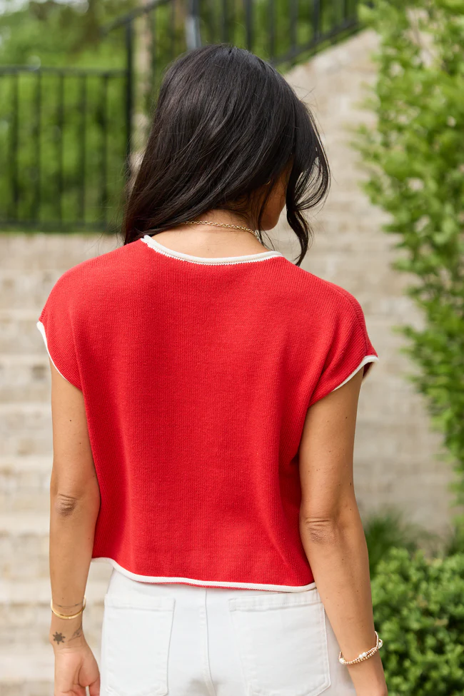 Red American Flag Sweater Top - Image 5