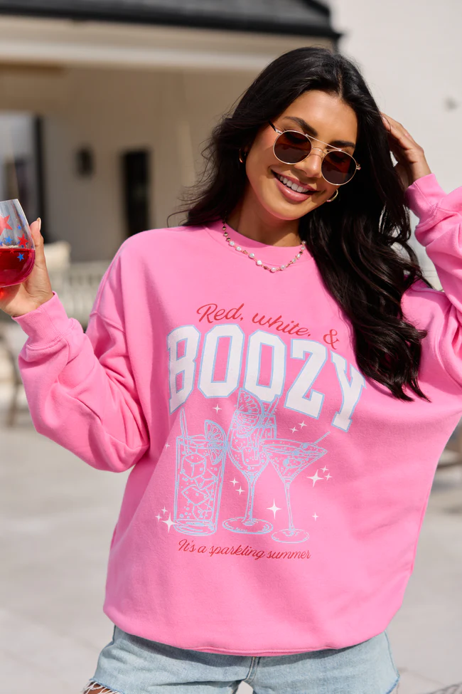 Red, White, & Boozy Pink Graphic Sweatshirt DOORBUSTER - Image 4