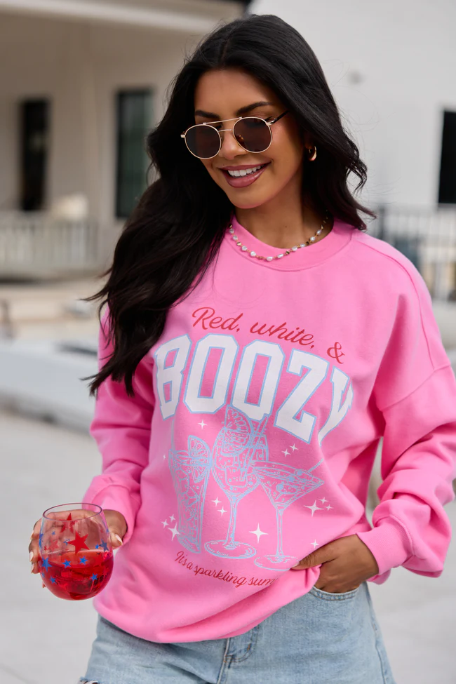 Red, White, & Boozy Pink Graphic Sweatshirt DOORBUSTER - Image 5