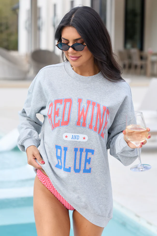 Red Wine And Blue Light Grey Graphic Sweatshirt - Image 2