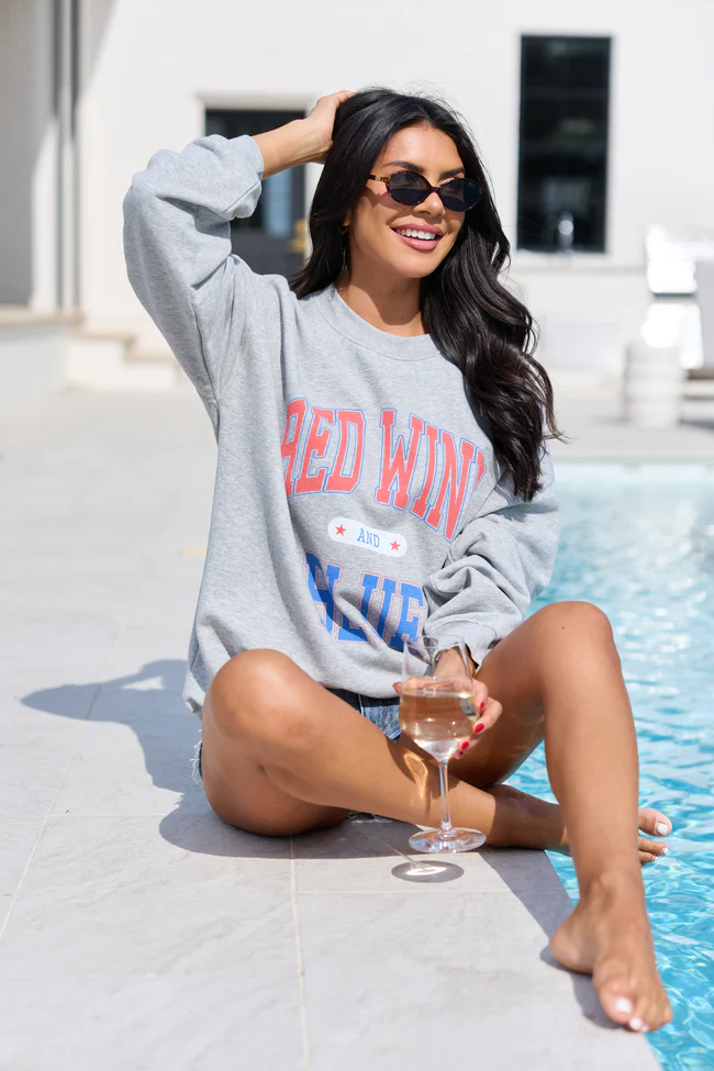 Red Wine And Blue Light Grey Graphic Sweatshirt - Image 4