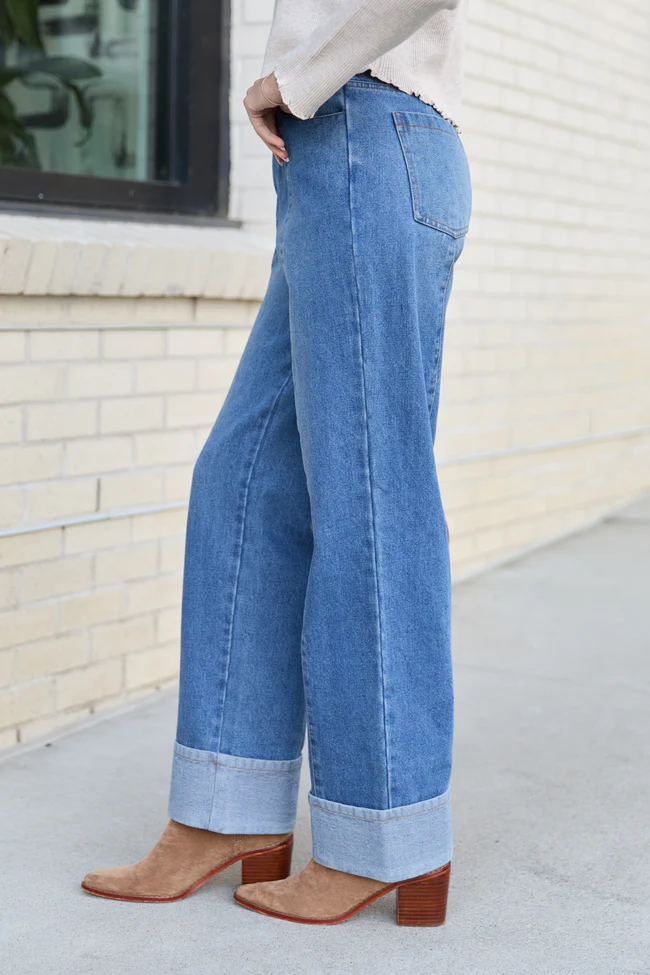 Reina Medium Wash Cuffed Jeans FINAL SALE - Image 3