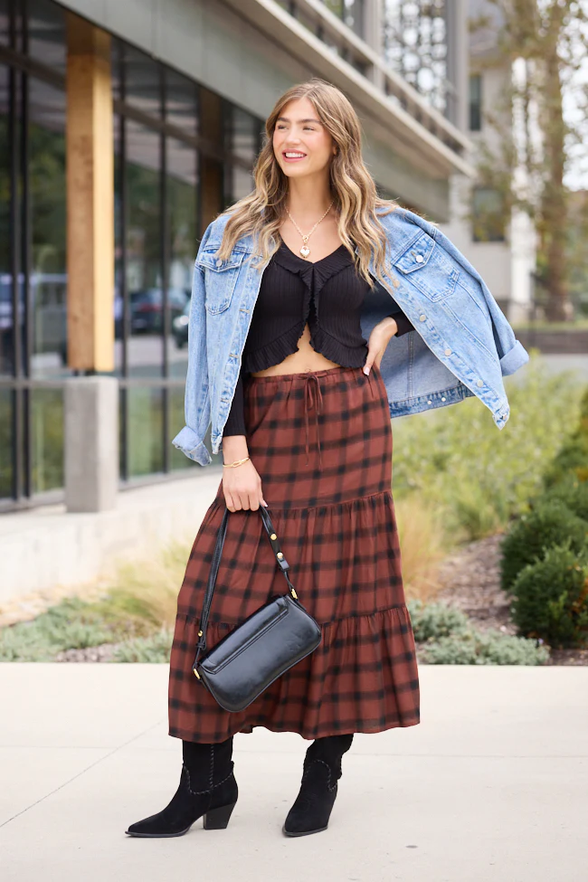 Rena Rust Plaid Midi Skirt FINAL SALE - Image 2
