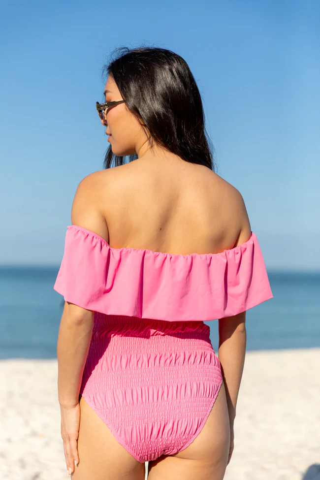 Resort Radiance Pink Smocked Off The Shoulder One Piece Swimsuit FINAL SALE - Image 4