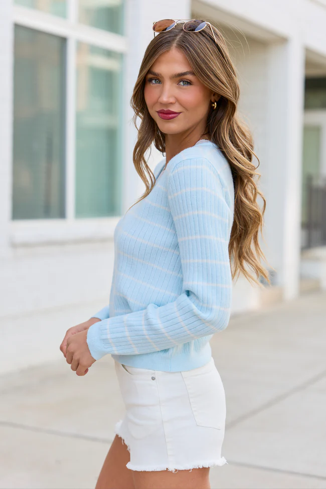 Riley Blue Stripe Lace Trim Sweater - Image 3