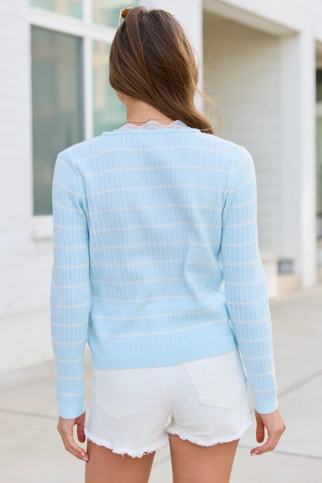 Riley Blue Stripe Lace Trim Sweater - Image 4
