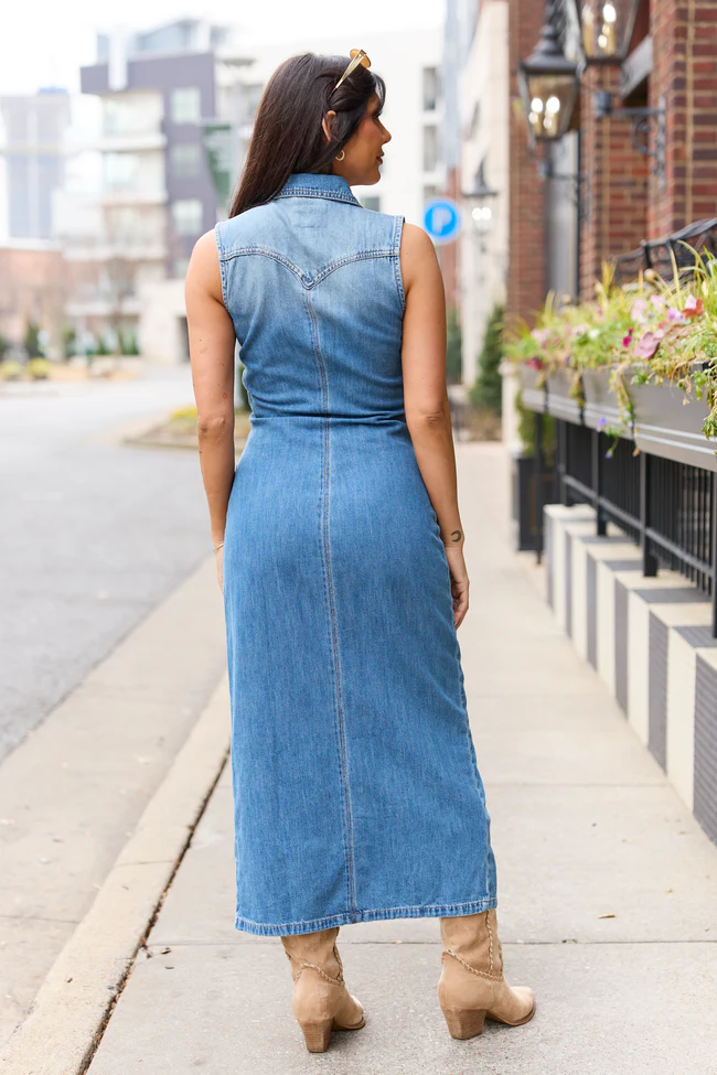 Romy Denim Button Front Maxi Dress FINAL SALE - Image 4