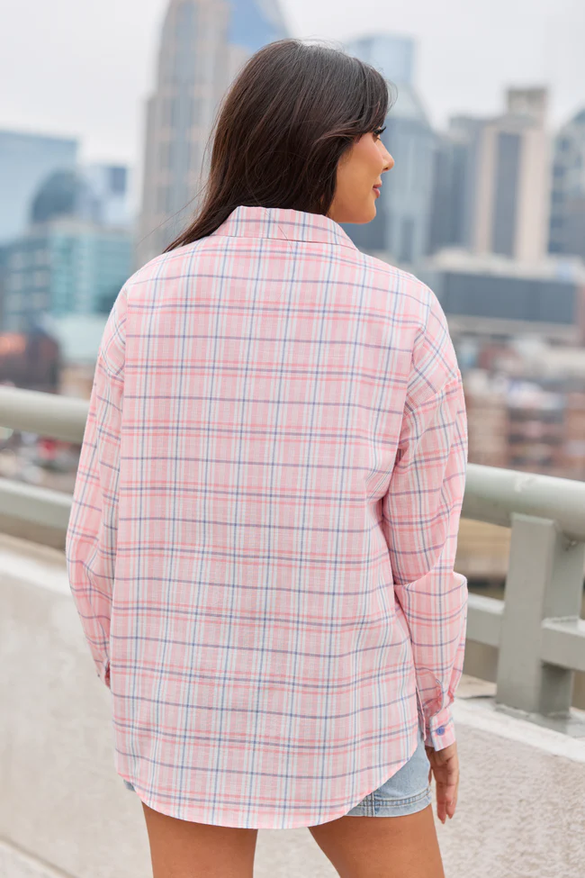 Rory Pink and Blue Plaid Button Down Top FINAL SALE - Image 4