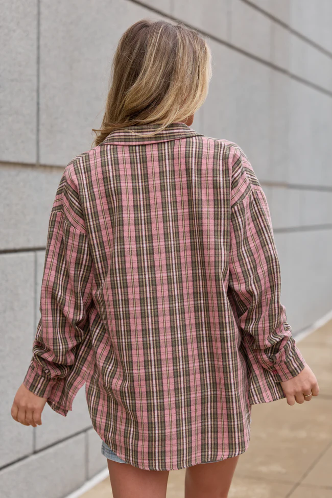 Rory Pink And Green Plaid Flannel Button Down Top FINAL SALE - Image 4