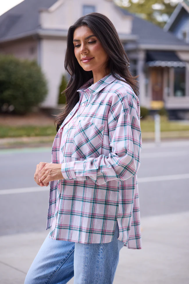 Rory Pink And Green Holiday Plaid Flannel Top FINAL SALE - Image 4