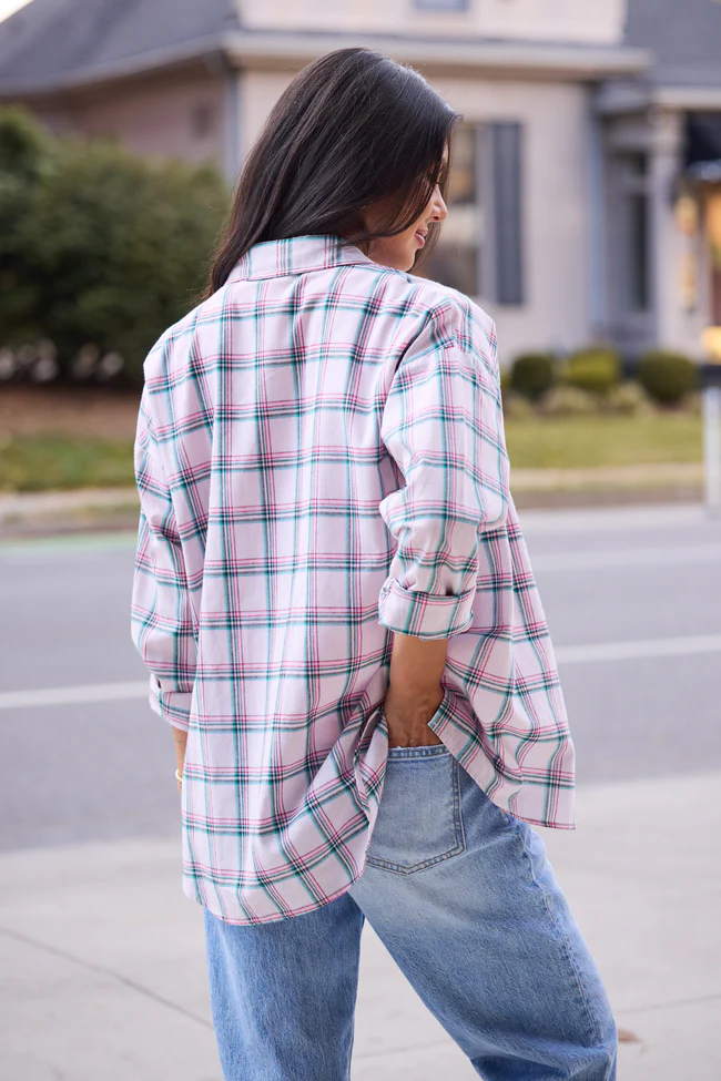 Rory Pink And Green Holiday Plaid Flannel Top FINAL SALE - Image 5